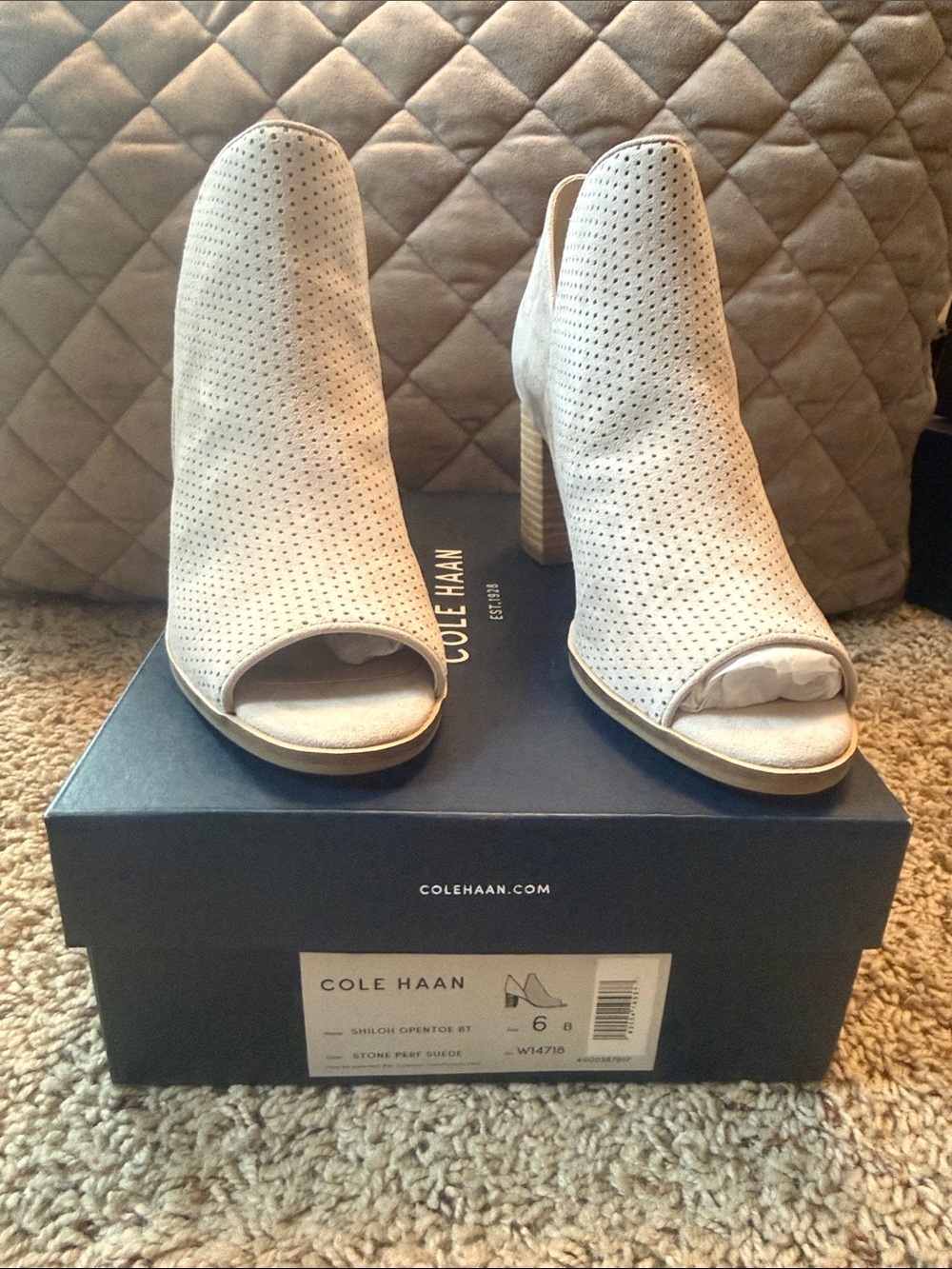 Cole Haan Stone Perforated Peep-Toe Heeled Booties